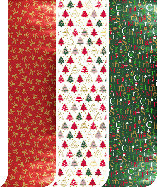 kerstpapier, cadeaupapier, kerstbomen, strikken, kersttekst