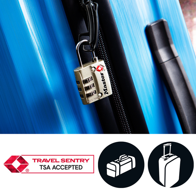 Hangslot Masterlock 3-cijfer combinatie TSA nikkel 30mm