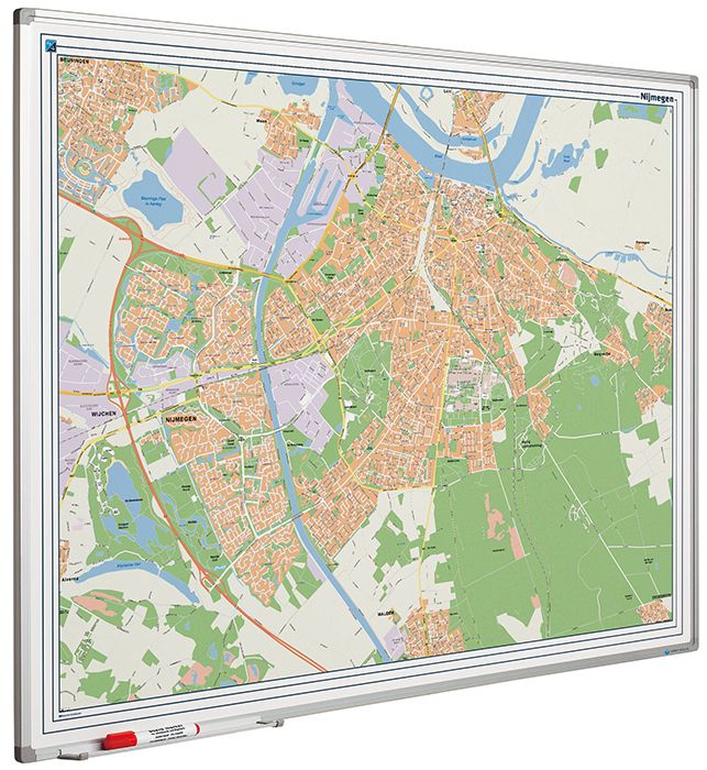 Landkaart whiteboard Softline profiel 8mm, Nijmegen - 100x130 cm