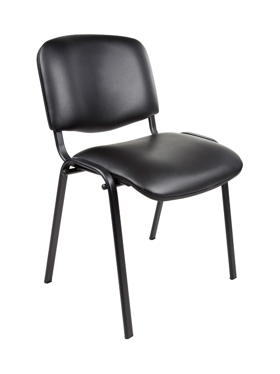 vergader  - Kantinestoel ISO.Zwart-Semi Leder-Zwart frame