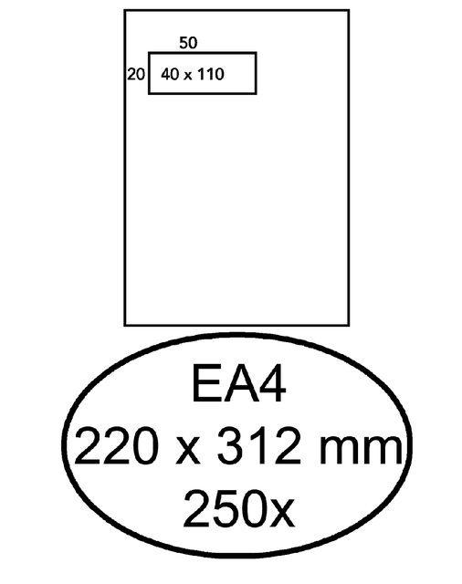 Envelop Hermes akte EA4 220x312mm venster links 4x11cm zelfklevend wit doos à 250 stuks