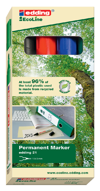 Viltstift edding 21 EcoLine rond assorti 1.5-3mm doos à 4st