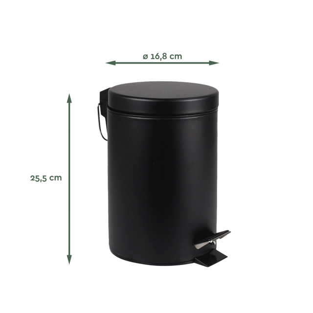 Afvalbak BRASQ pedaalemmer 3 liter zwart