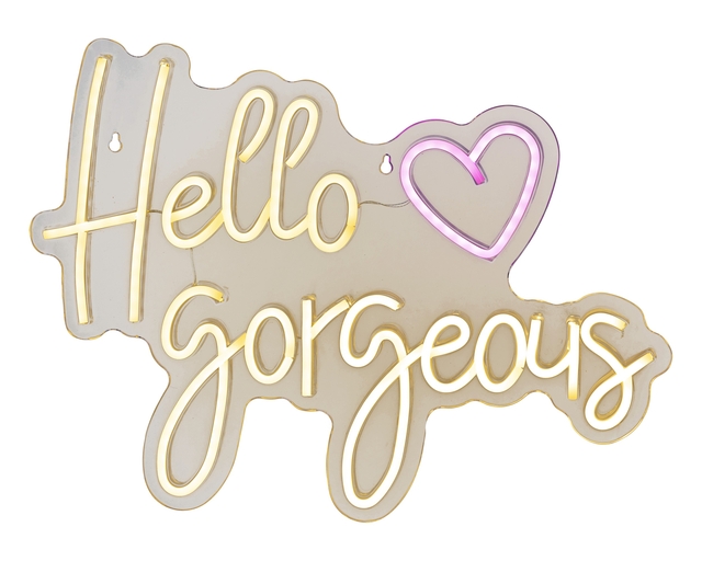 neon sign, hello gorgeous, heart, wanddecor?, LED sign