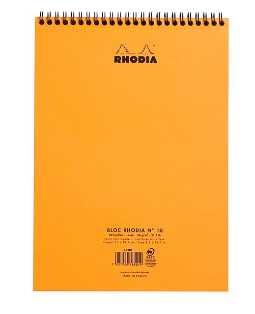 Spiraalblok Rhodia A4 lijn 160 pagina's 80gr oranje