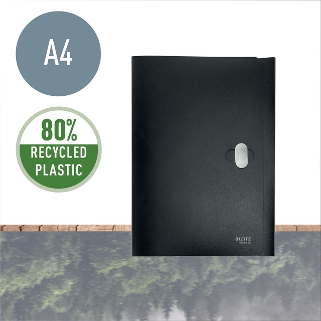 A4, 80% gerecycled plastic, zwart mapa, map met ring, kantoor map