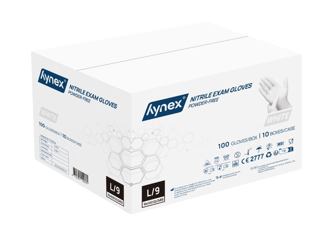 nitrile gloves, powder-free, white, box, gloves per box