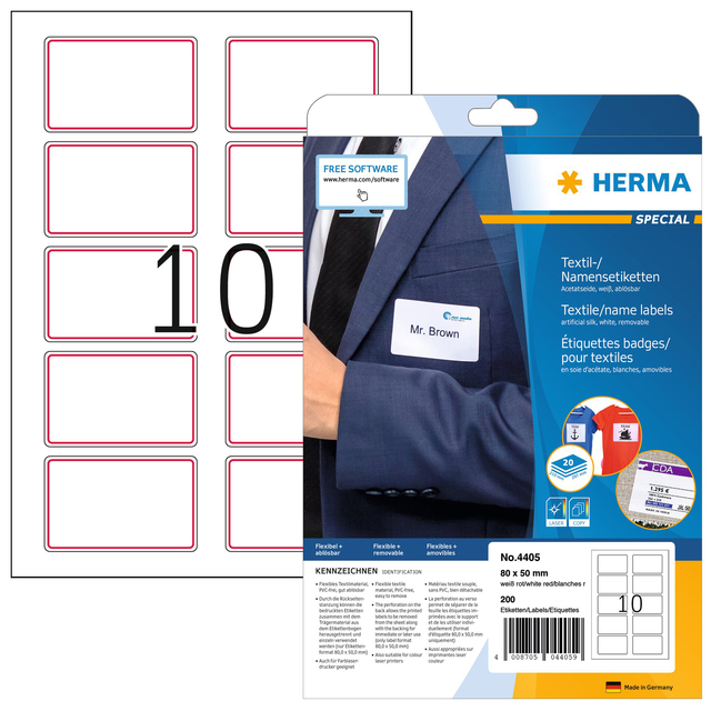 Naambadge etiket HERMA 4405 80X50mm wit rood 200 etiketten