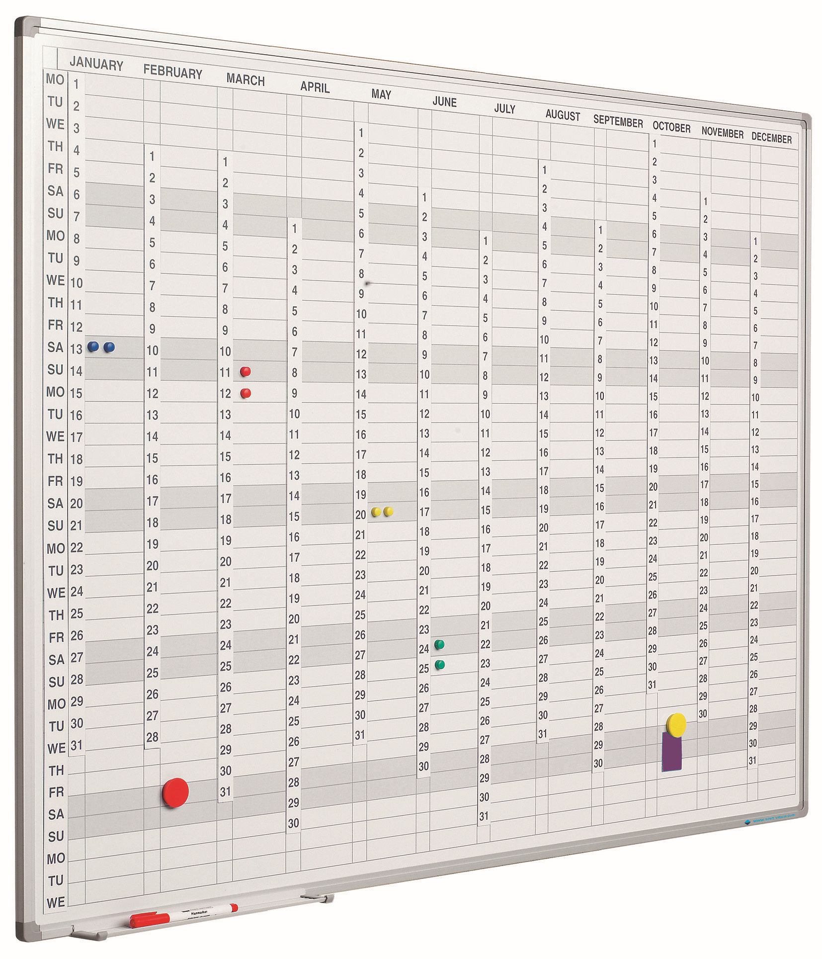 Planbord Softline profiel 8mm, Verticaal jaar, NL incl. maand-/dagen-/cijferstroken - 60x90 cm