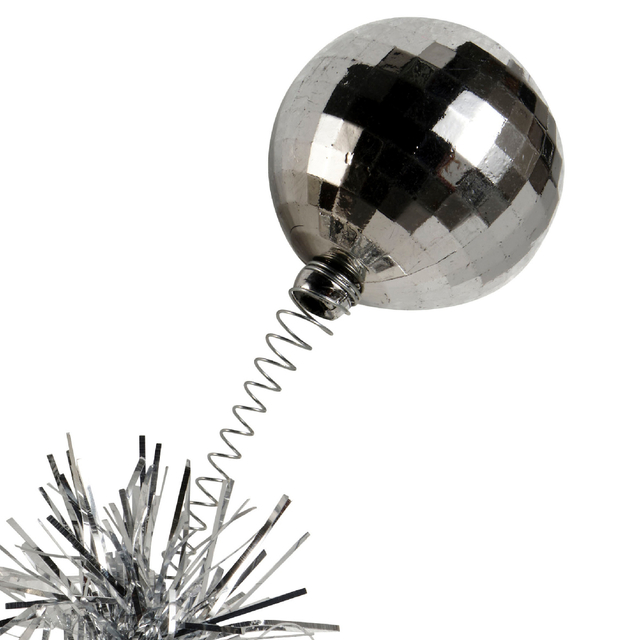 kerstboomtopper, zilverkleurig, discobol, spiraalveer, spiegelmozaïek