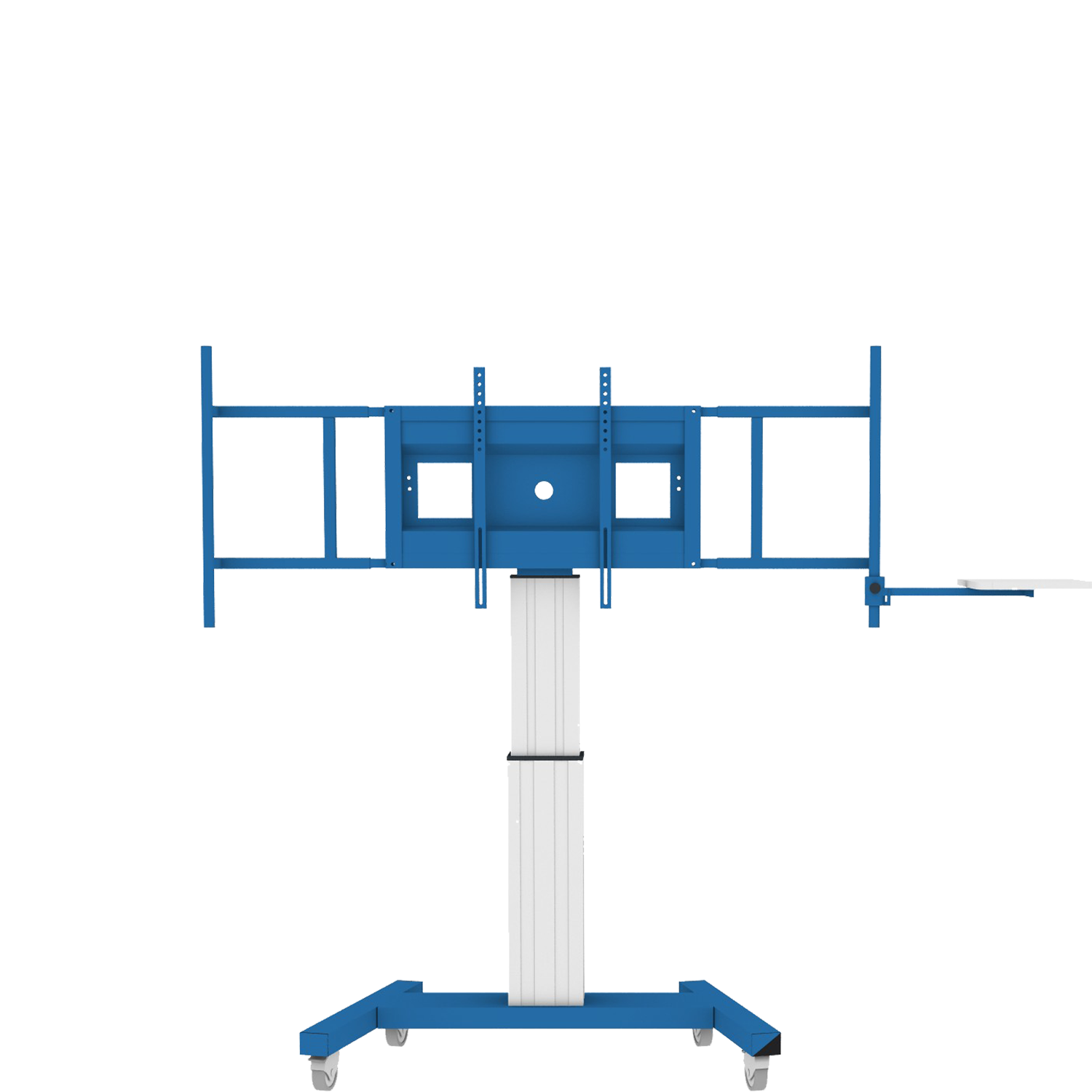Elektrisch in hoogte verstelbare mobiele monitorstandaard Jolli in blauw met 50 cm slag