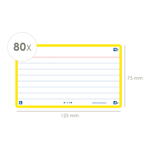 Flashcard Oxford 2.0 75x125mm 80vel 250gr lijn geel
