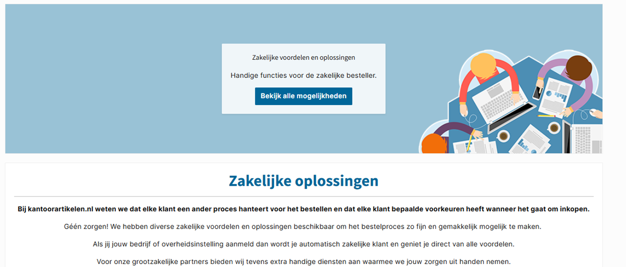 Screenshot KantoorArtikelen.nl over zakelijke afspraken inkoop