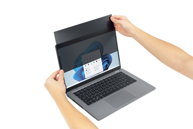 laptop, grijze laptop, privacyfilter, toetsenbord, touchpad