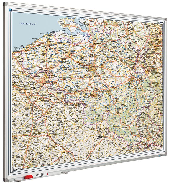 Landkaart whiteboard Softline profiel 8mm, BeLux Wegen - 130x110 cm 