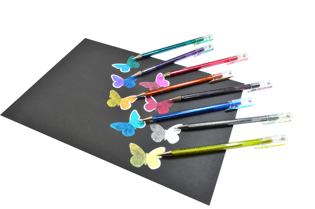 doek, krijt, borstel, glitter, vlinders