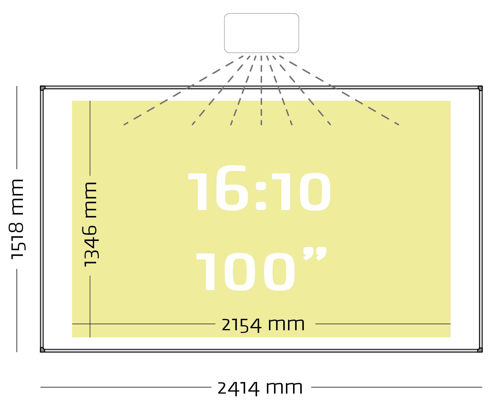 Projectiebord (16:10 / 16:9), Low Gloss, Softline 8 mm - 150x240 cm, 100"