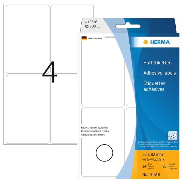 etiquettes, adhesive labels, 52 x 82 mm, wit, 24 stickers