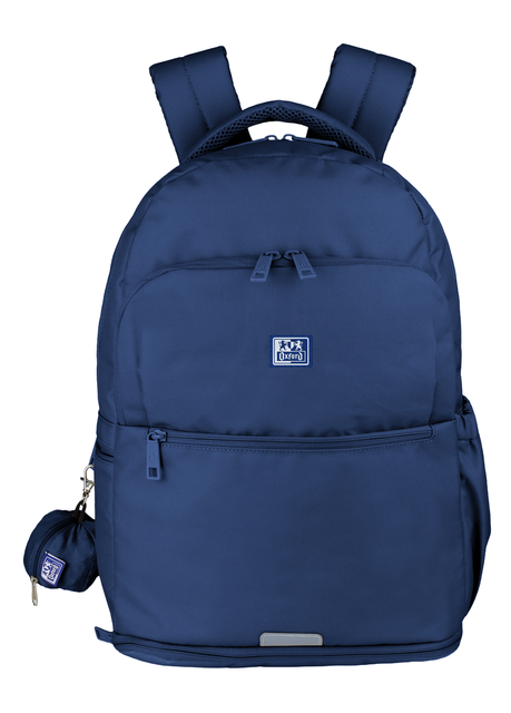 rugzak, backpack, blauw, twee rits, minipouch