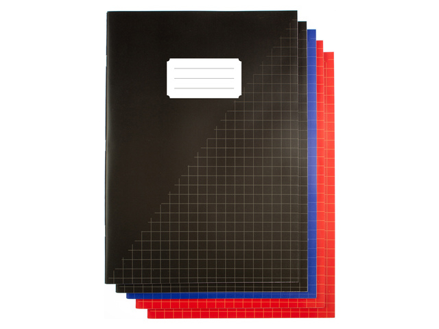 notebook, spiral-bound, grid pattern, black, colored pages