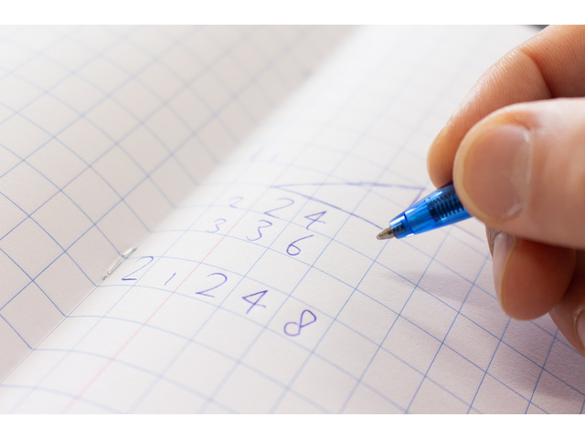 notebook, grid notebook, graph paper, blue ink, pen