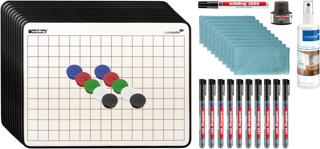 whiteboard, magnetic board, markers, erasers, accessory kit