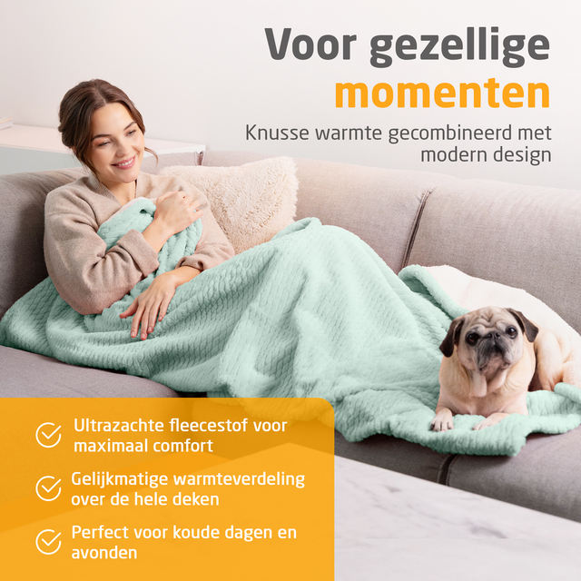fleece deken, mintgroen, ultrazacht, gewatteerde structuur, warmtedeken