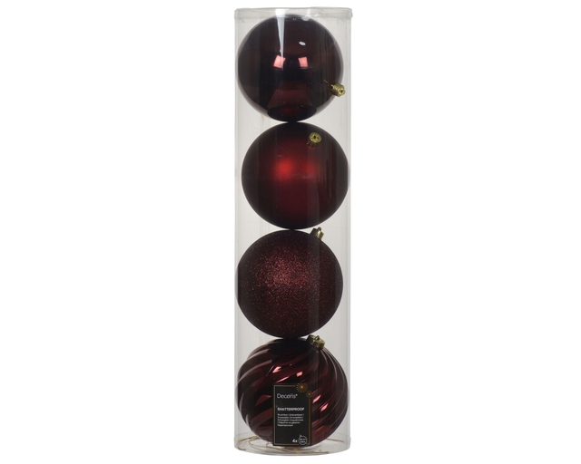 kerstballen, bordeauxrood, glanzend, glitter, kunststof