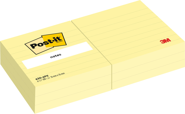 Memoblok 3M Post-it 630 76x76 mm lijn geel