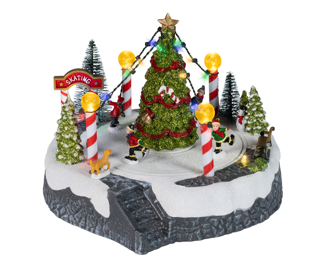 kerstdorp, schaatsbaan, kerstboom, verlichting, sneeuwlandschap