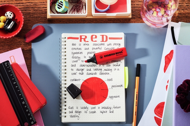 notebook, red-pencil, red-marker, desk, stationery