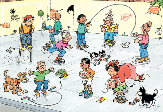 speelplaats, kinderen, hond, kat, ballen