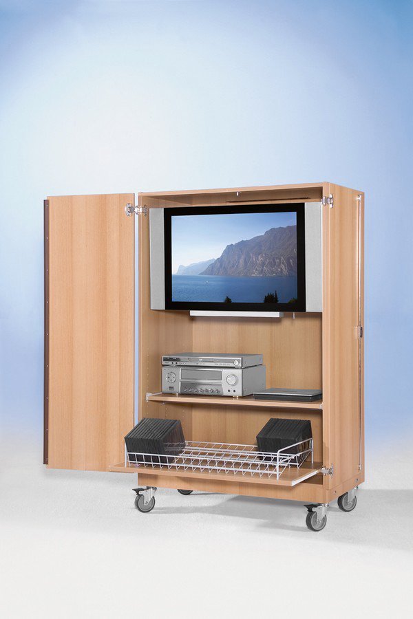 TV-wagen voor flatscreen TV's 157 cm hoog met disc rek schuiflade