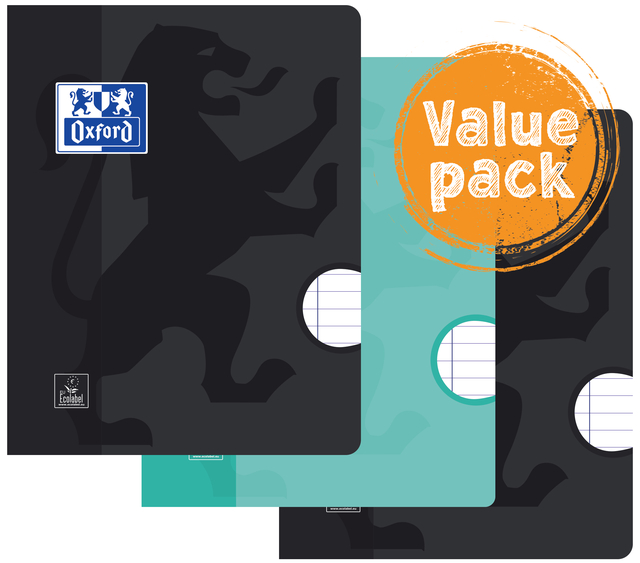 Schrift Oxford School A5 lijn 72 pagina's 80gr assorti pak à 3 stuks