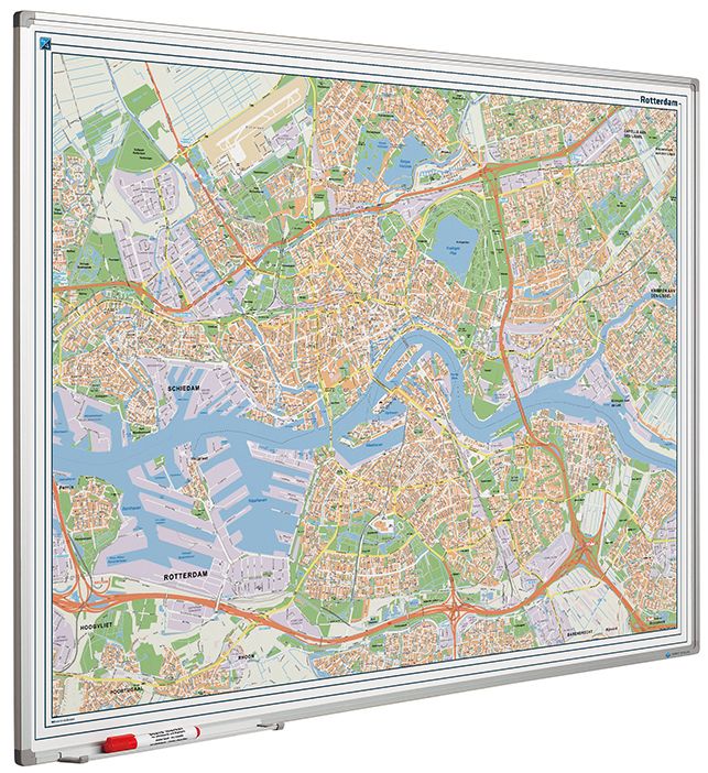 Landkaart whiteboard Softline profiel 8mm, Rotterdam - 100x130 cm