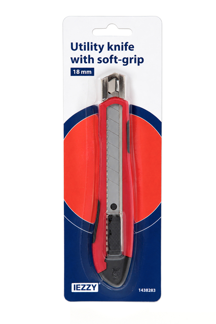 utility knife, soft-grip, 18 mm, red, blade