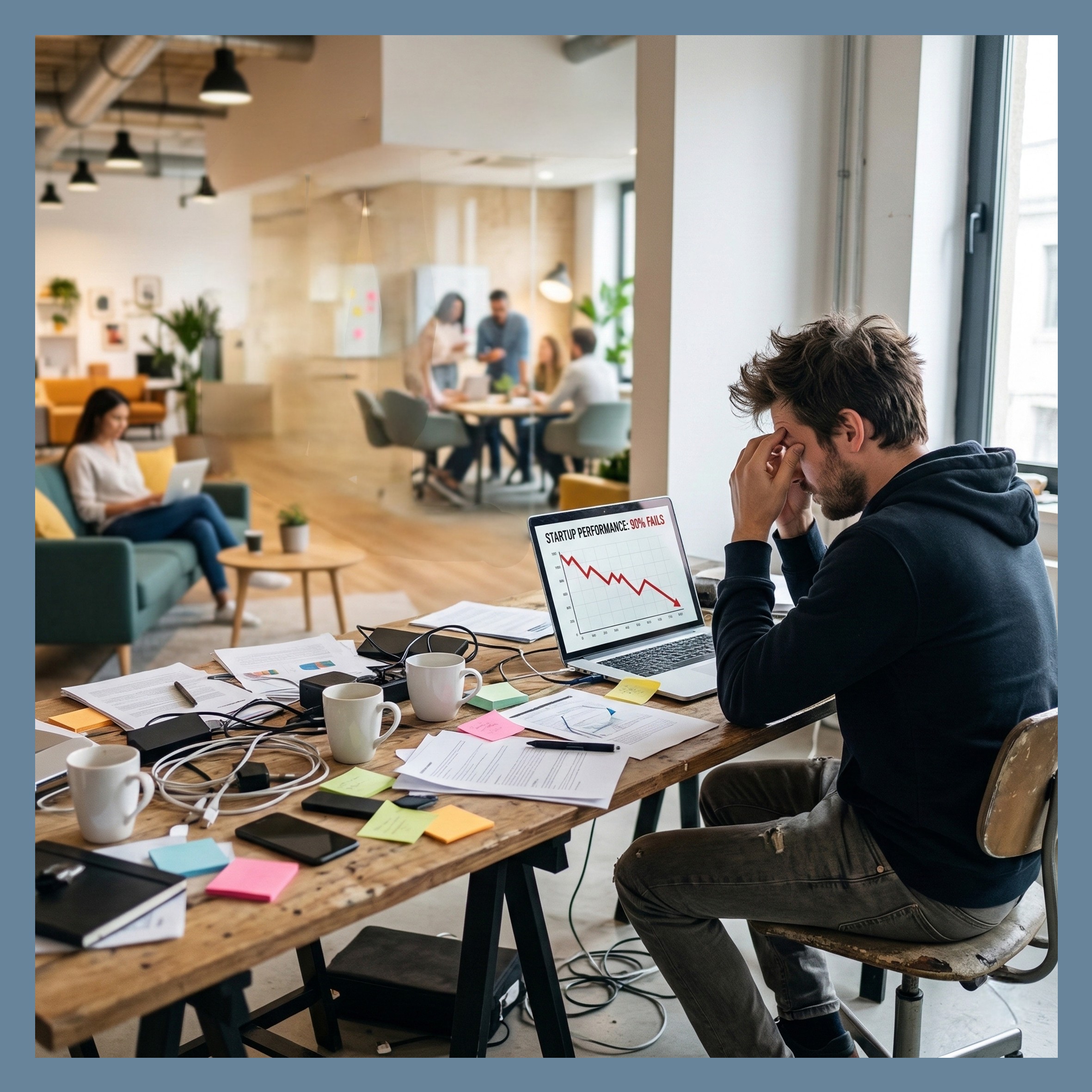 kantoor, bureau, laptop, papier, rommelziej