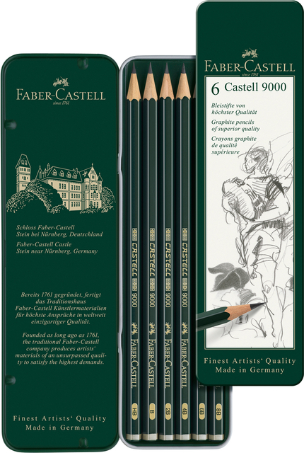 Potlood Faber-Castell Jumbo 9000 6 hardheden in blik