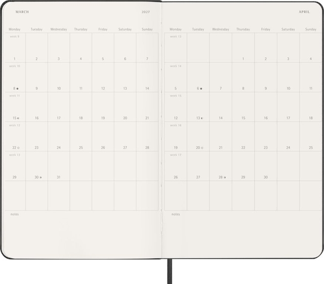 kalender, openbaar notitieboek, twee pagina's, maandkalender, weekdagen
