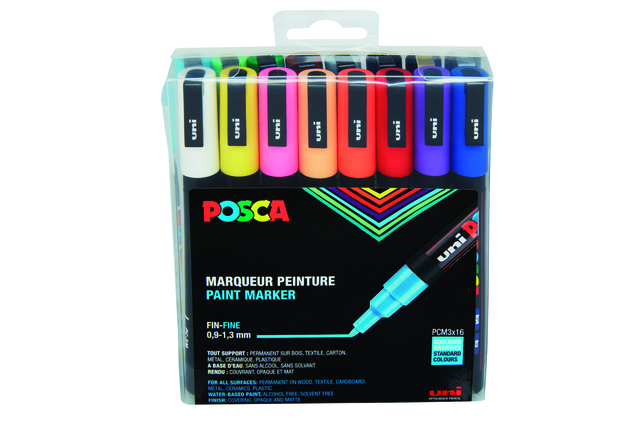 Paintmarker Uni POSCA PC3M fijn standaard assorti set à 16 stuks