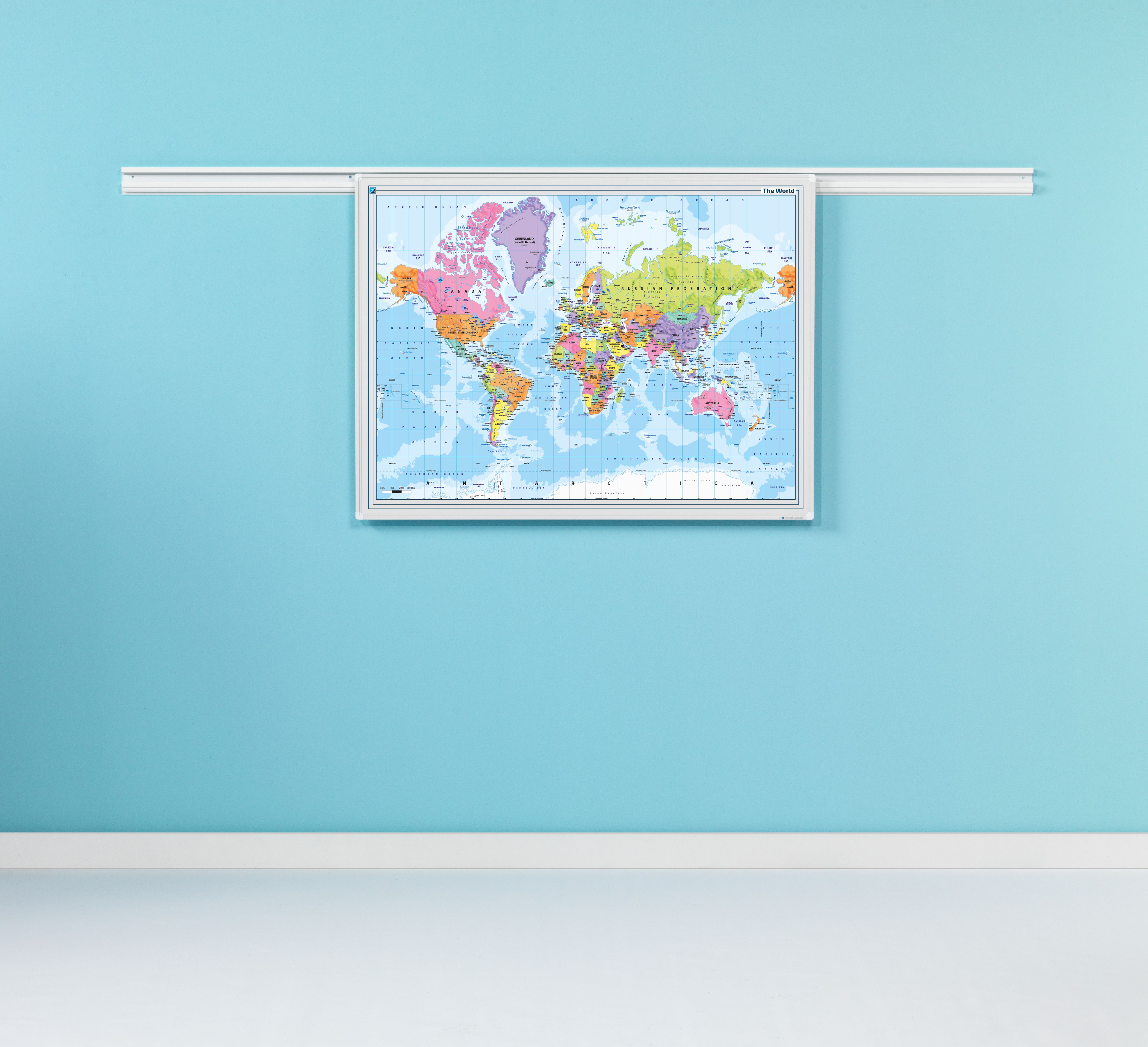 PartnerLine Rail landkaart whiteboard Wereld - 100x136 cm