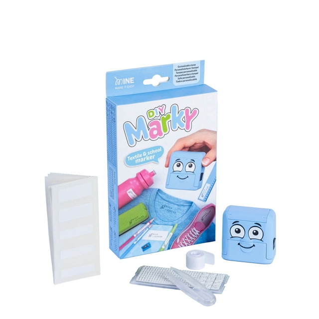 textielmarkeer, schoolmarker, blauw, diy, kledinglabel