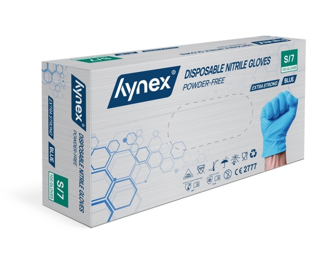 Handschoen Hynex nitril extra sterk S blauw 5gr 100 stuks