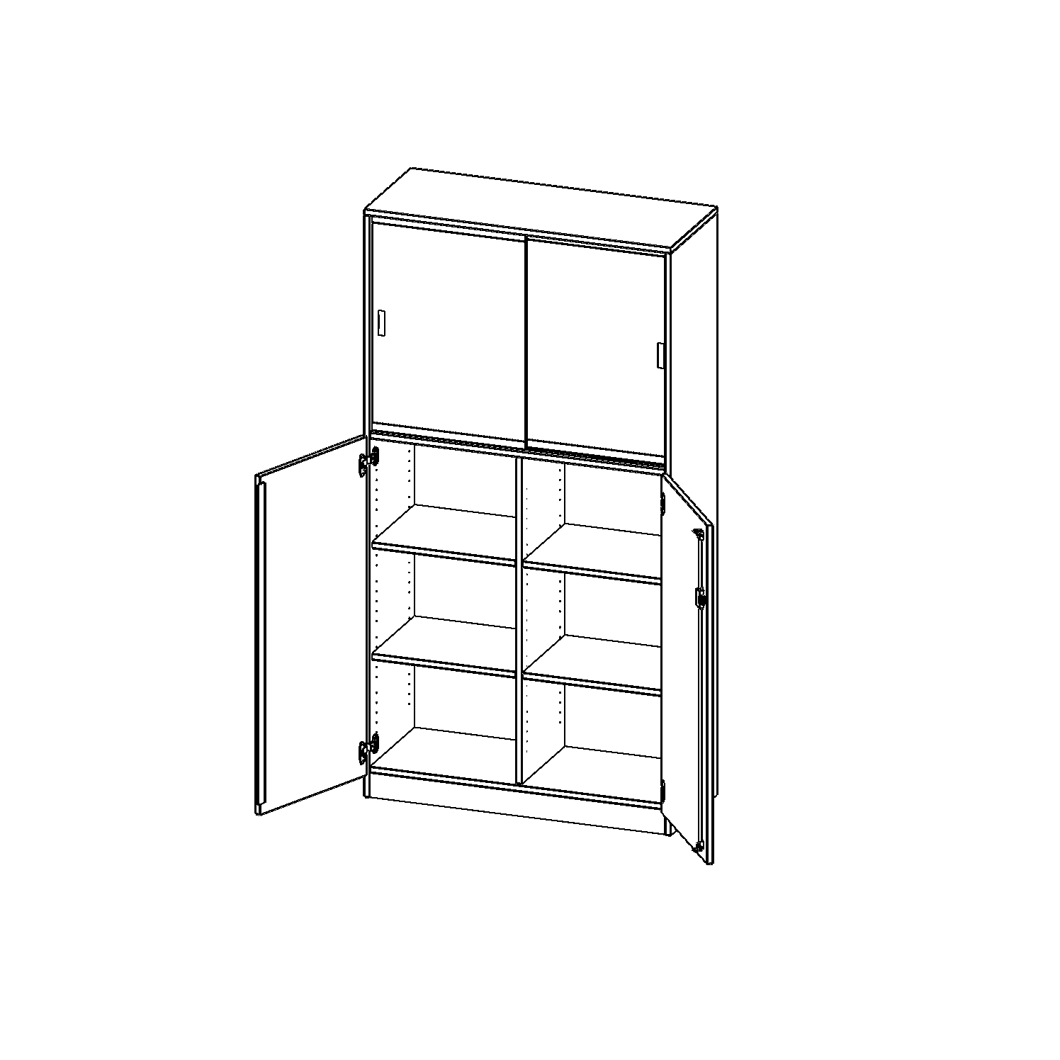 Combikast, 5 ordnerhoogtes, draaideuren onder (3 ordnerniveaus), glazen schuifdeuren boven (2 niveaus) - evo180 serie