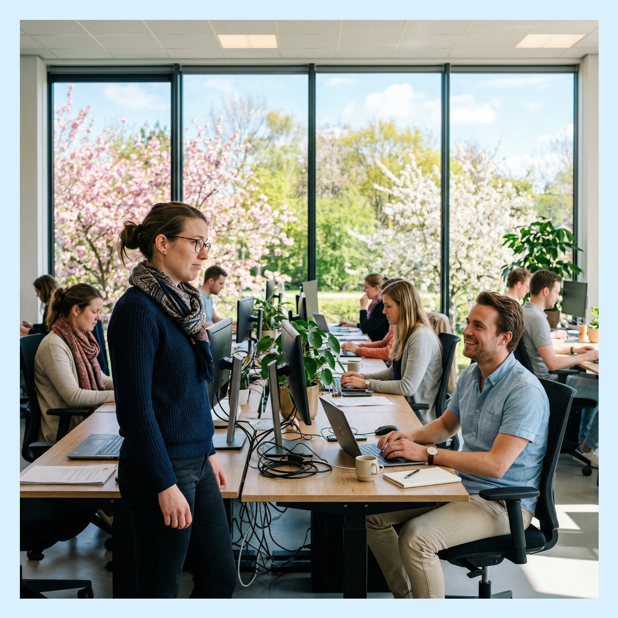 kantoor, werkruimte, bureau, laptop, kantoorwerkers