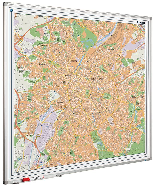 Landkaart whiteboard Softline profiel 8mm, Brussel - 110x110 cm