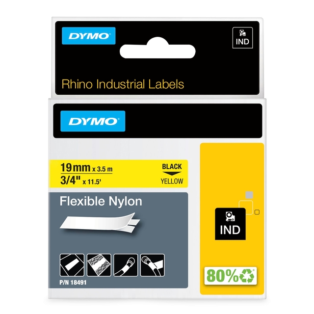 Rhino Industrial Labels, Flexible Nylon, Zwart, Geel, 3/4" x 11.5"