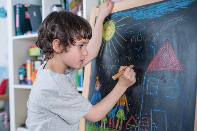 schoolchalkboard, children, chalk drawing, art activity, home classroom