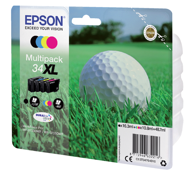 Inktcartridge Epson 34XL T3476 zwart + 3 kleuren