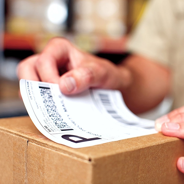 pakket, doos, barcode, etiket, verzendlabel